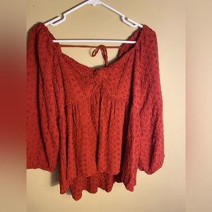 American Eagle Twist Front Blouse with Smocked and Tie Back Size 14